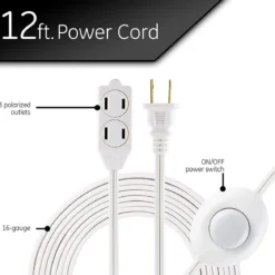 GE 3-Outlet 12ft. Extension Cord with On/Off Switch, White