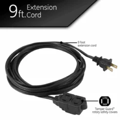 GE 3-Outlet 9ft. Indoor Extension Cord with Twist-to-Close Outlets, Black