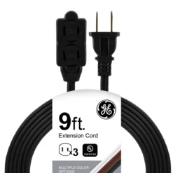 GE 3-Outlet 9ft. Indoor Extension Cord with Twist-to-Close Outlets, Black