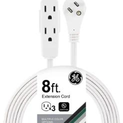 GE 3-Outlet 8ft. Indoor Extension Cord with Right-Angle Plug, White