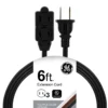 GE 3-Outlet 6ft. Indoor Extension Cord with Twist-to-Close Outlets, Black
