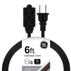 GE 3-Outlet 6ft. Indoor Extension Cord with Twist-to-Close Outlets, Black
