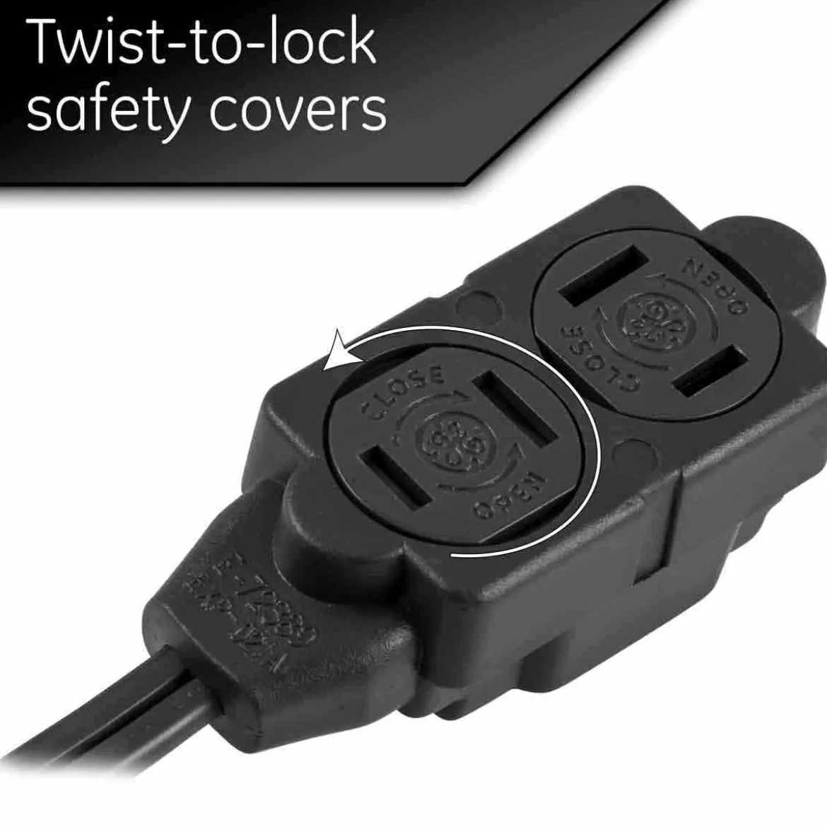 GE 3-Outlet 6ft. Indoor Extension Cord with Twist-to-Close Outlets, Black
