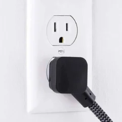 GE 3-Outlet 1ft. Mini Braided Extension Cord and Flat Plug, Black/Gray