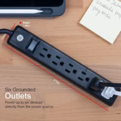 GE 6-Outlet 7ft. Power Strip, Black