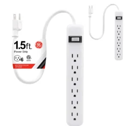 GE 6-Outlet 2ft. Power Strip, 2 Pack, White