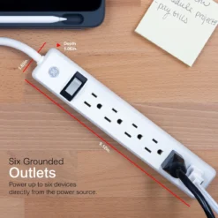 GE 6-Outlet 12ft. Power Strip, White