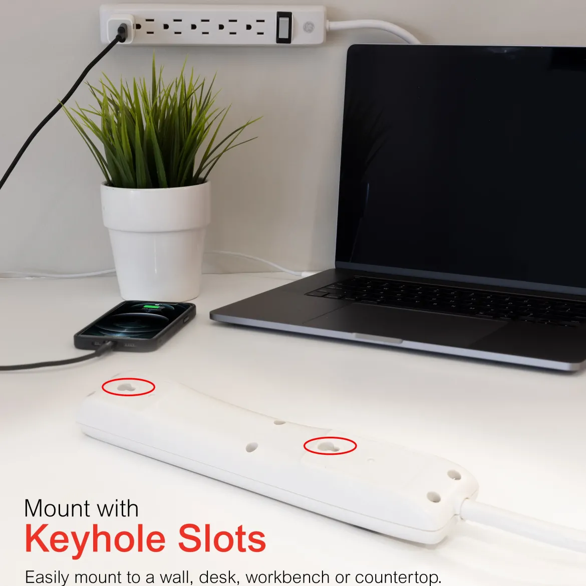 GE 6-Outlet 12ft. Power Strip, White