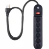 GE 6-Outlet 3ft. Power Strip with Twist-to-Close Safety Covers, Black