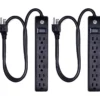 GE 6-Outlet 3ft. Surge Protector, 2 Pack, Black