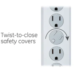 GE 6-Outlet 6ft. Surge Protector With Twist-To-Close Safety Covers, 2 Pack, White