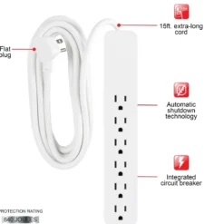 GE 6-Outlet 15ft. Surge Protector, White