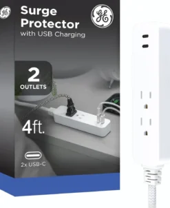 GE 2-Outlet 4ft. Surge Protector with USB Charging, White