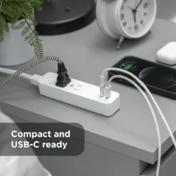 GE 2-Outlet 4ft. Surge Protector with USB Charging, White