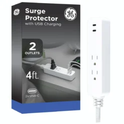 GE 2-Outlet 4ft. Surge Protector with USB Charging, White