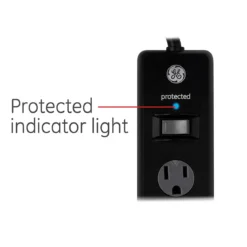 GE 6-Outlet 8ft. Surge Protector with Twist-to-Close Safety Covers, Black