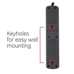 GE 6-Outlet 8ft. Surge Protector with Twist-to-Close Safety Covers, Black