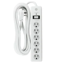 GE 6-Outlet 10ft. Surge Protector With Twist-To-Close Safety Covers, White
