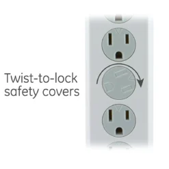 GE 6-Outlet 10ft. Surge Protector With Twist-To-Close Safety Covers, White