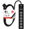 GE 6-Outlet 4ft. Surge Protector with Twist-to-Close Safety Covers, Black