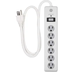 GE 6-Outlet 3ft. Surge Protector with Twist-to-Close Safety Covers, White