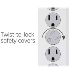 GE 6-Outlet 3ft. Surge Protector with Twist-to-Close Safety Covers, White