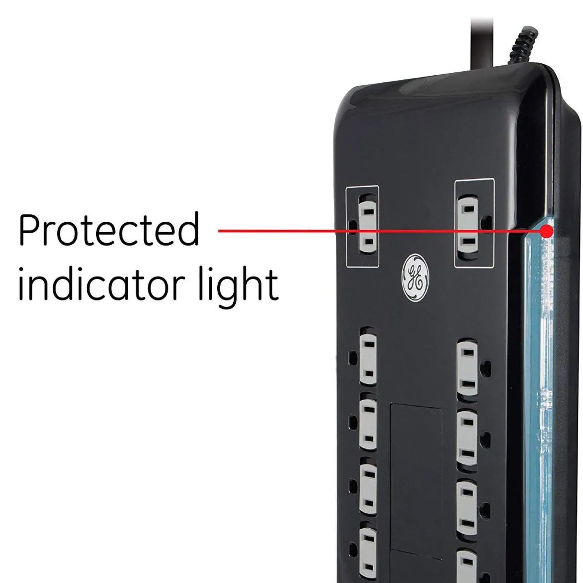 GE 12-Outlet 8ft. Surge Protector with 2-USB Tether, Black