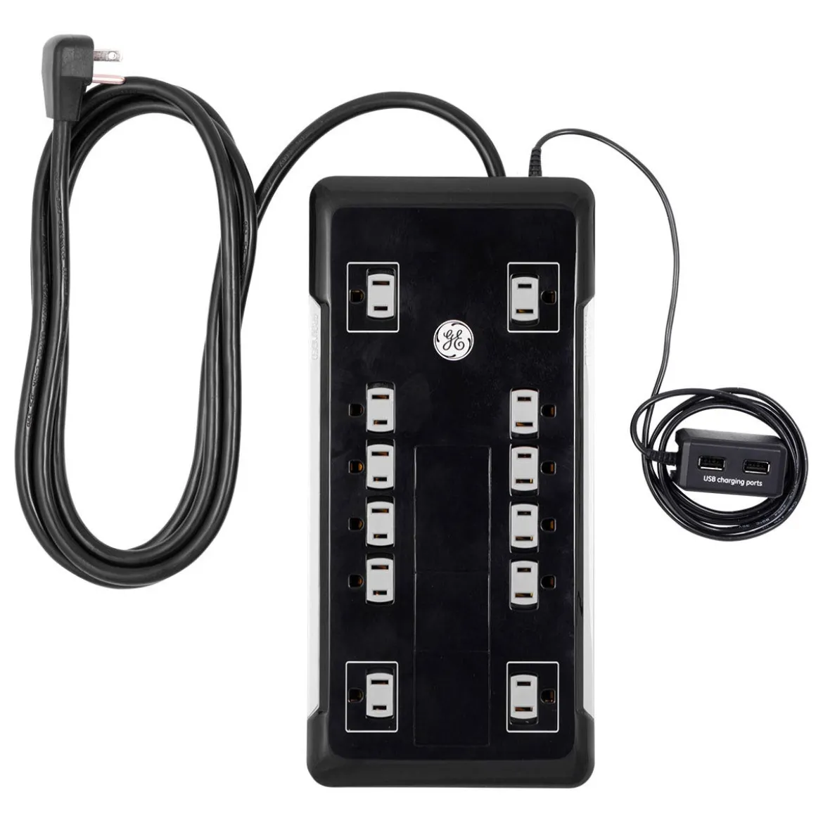 GE 12-Outlet 8ft. Surge Protector with 2-USB Tether, Black