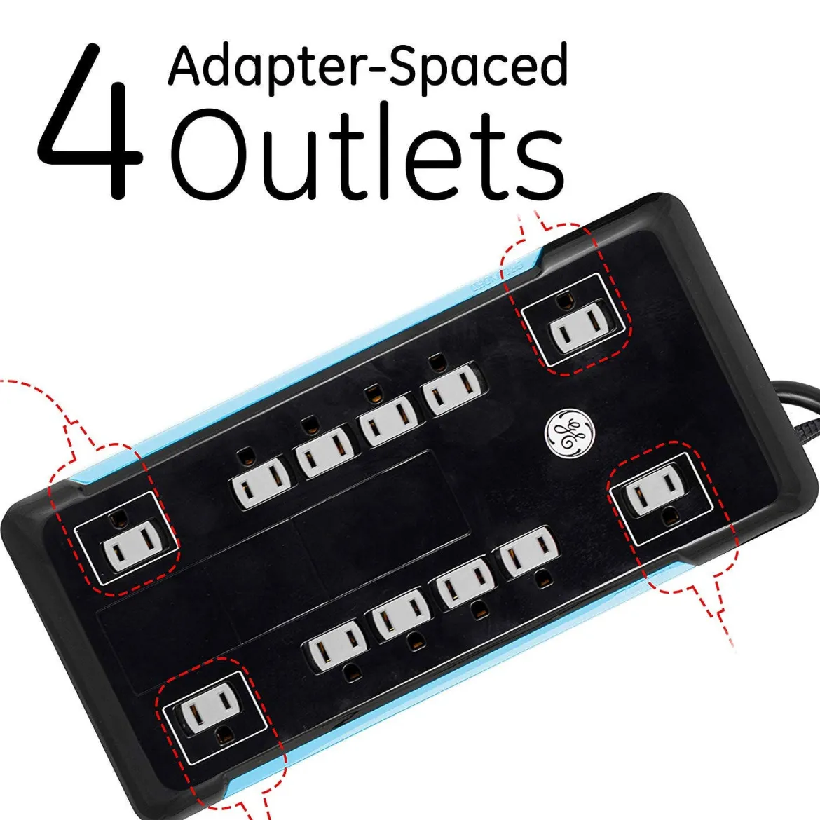 GE 12-Outlet 8ft. Surge Protector with 2-USB Tether, Black
