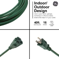 GE 1-Outlet Grounded Extension Cord, Outdoor, 40ft., 16AWG, Green