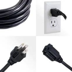 GE 1-Outlet Grounded Extension Cord, 15ft, Black, 2pk