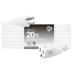 GE 1-Outlet Grounded Extension Cord, Outdoor, 20ft., 16AWG, White