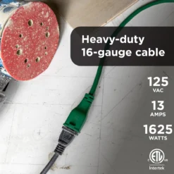 GE 1-Outlet Grounded Extension Cord, Outdoor, 20ft., 16AWG, Green