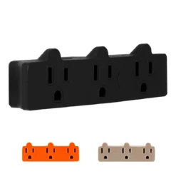 GE 3-Outlet Grounded Tap Adapter, Black