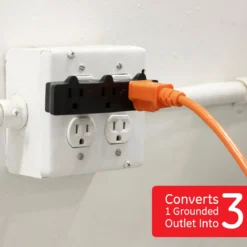 GE 3-Outlet Grounded Tap Adapter, Black