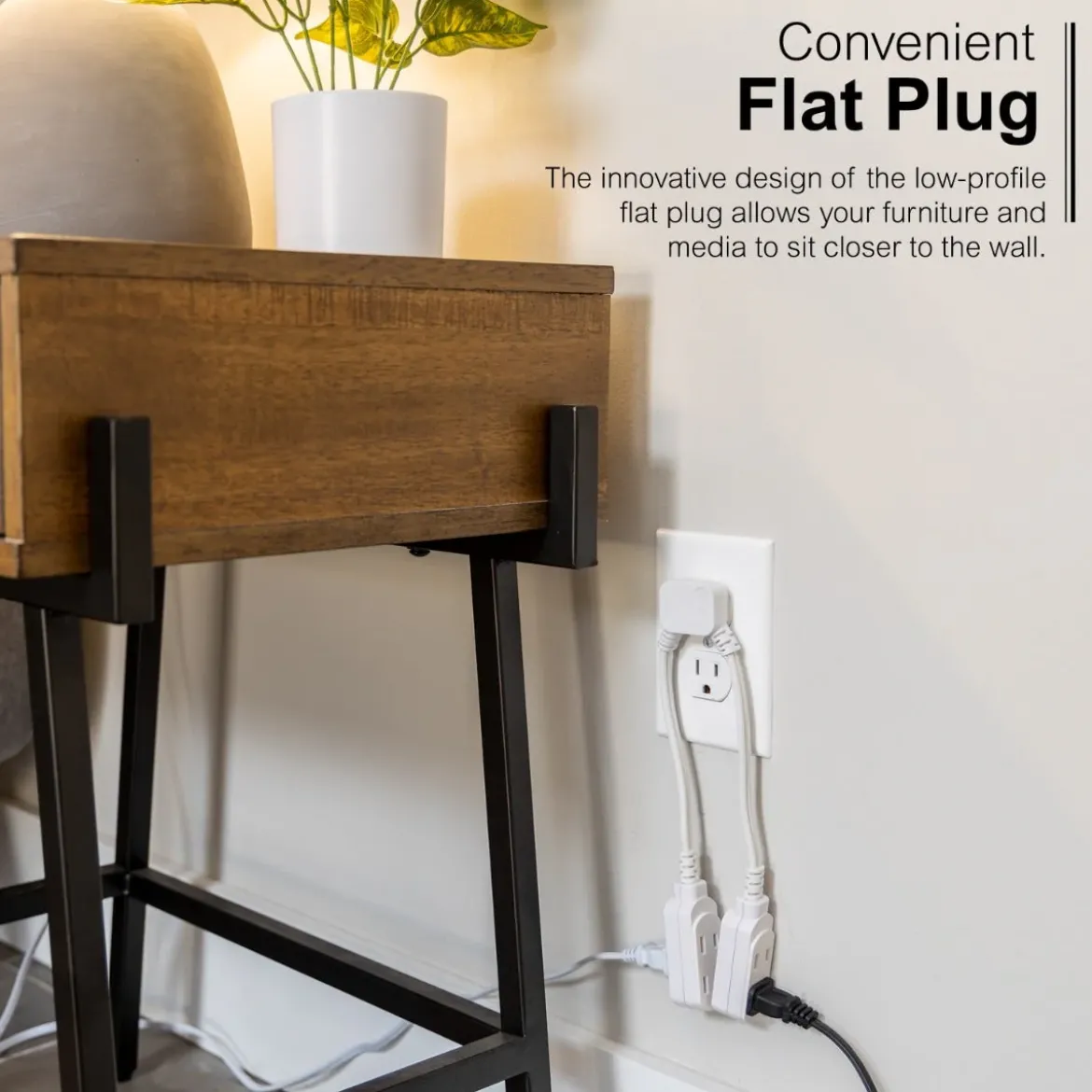 GE 3-Outlet 10in. Dual Split Extension Cord, White