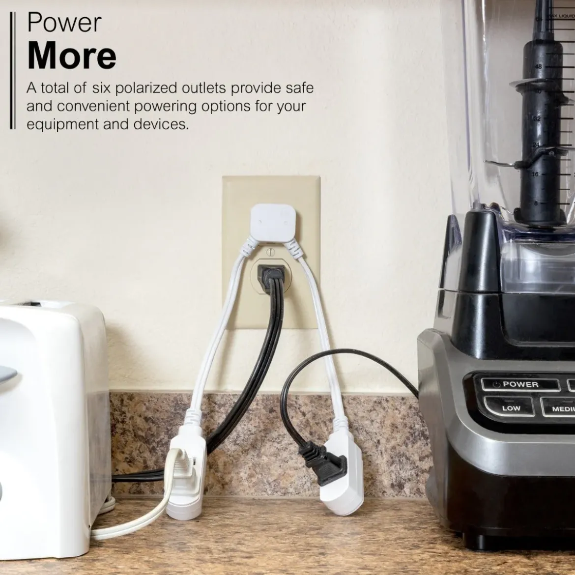 GE 3-Outlet 10in. Dual Split Extension Cord, White