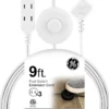 GE 3-Outlet Polarized Extension Cord, Indoor, Foot Switch, 16AWG, 9ft., White