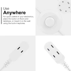 GE 3-Outlet Polarized Extension Cord, Indoor, Foot Switch, 16AWG, 9ft., White