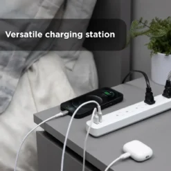GE 6-Outlet Power Strip with USB, 1 USB-A & 1 USB-C Port, 4ft Braided Extension Cord, White
