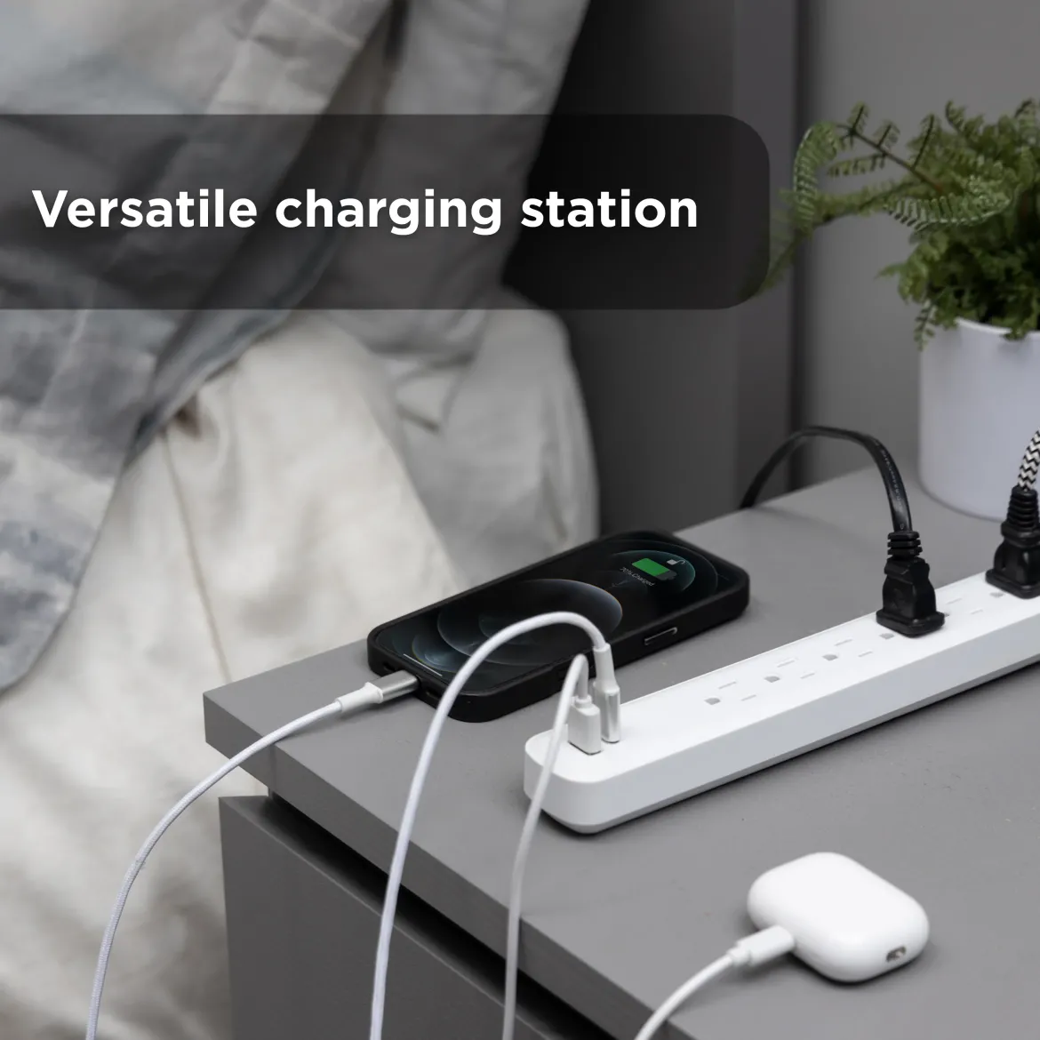 GE 6-Outlet Power Strip with USB, 1 USB-A & 1 USB-C Port, 4ft Braided Extension Cord, White