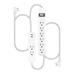 GE 6-Outlet Surge Protector and 2-Outlet Surge Protector with 2 USB-C, 2ft and 245J, White, Combo Pack