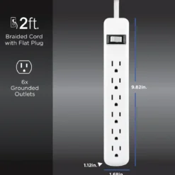 GE 6-Outlet Surge Protector and 2-Outlet Surge Protector with 2 USB-C, 2ft and 245J, White, Combo Pack
