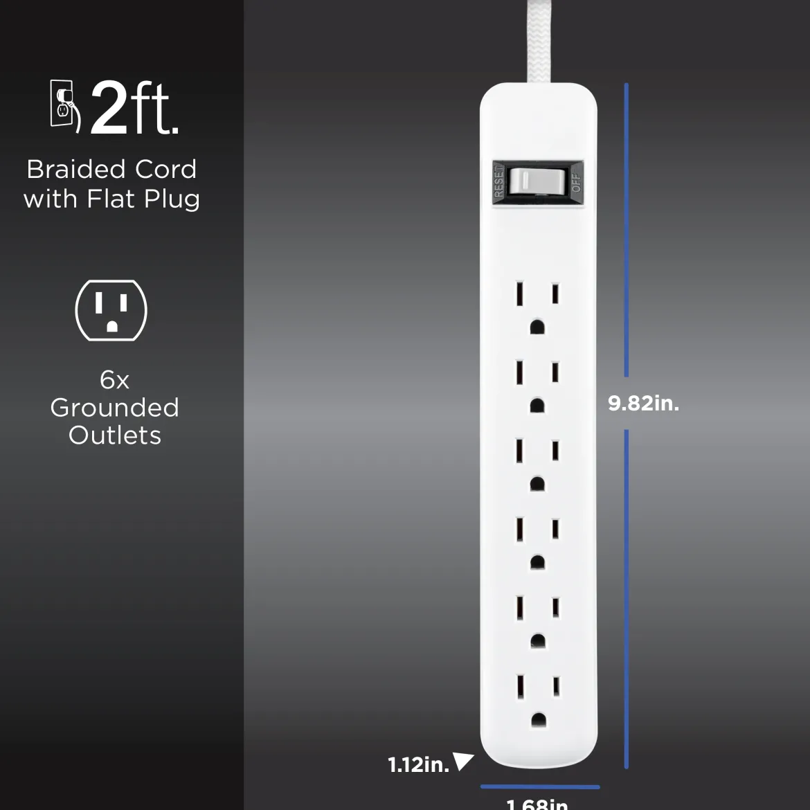 GE 6-Outlet Surge Protector and 2-Outlet Surge Protector with 2 USB-C, 2ft and 245J, White, Combo Pack