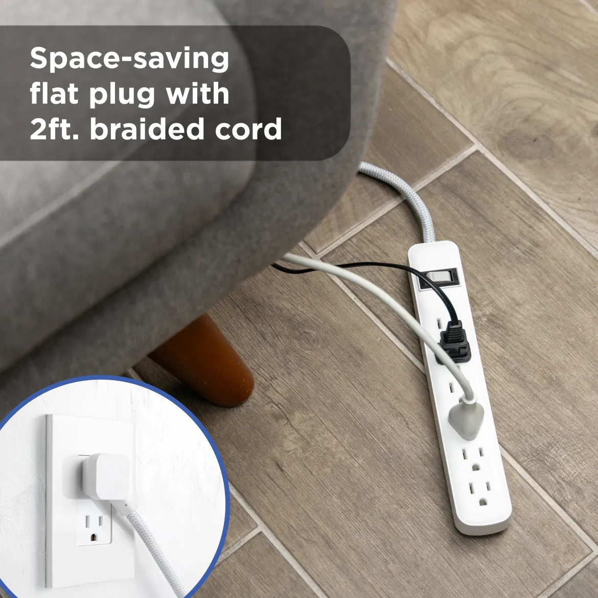 GE 6-Outlet Surge Protector and 2-Outlet Surge Protector with 2 USB-C, 2ft and 245J, White, Combo Pack