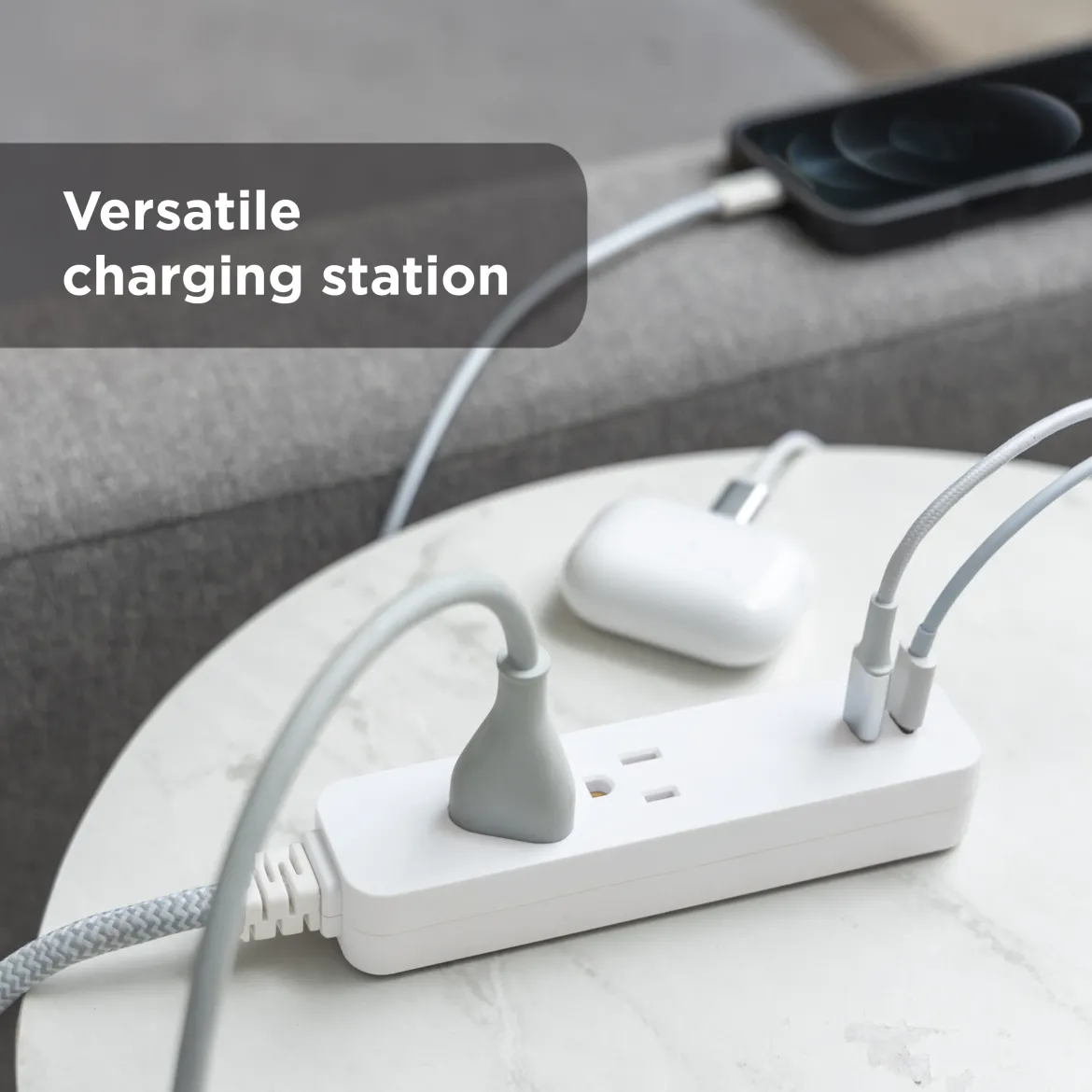 GE 6-Outlet Surge Protector and 2-Outlet Surge Protector with 2 USB-C, 2ft and 245J, White, Combo Pack