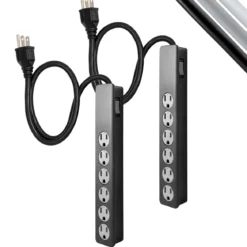 GE 6-Outlet Surge Protector Extension Cord, 450J, Black, 2ft., 2pk