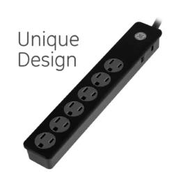 GE 6-Outlet Surge Protector Extension Cord, 450J, Black, 2ft., 2pk