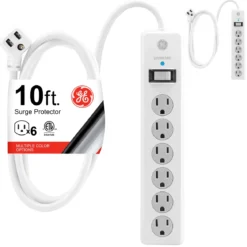 GE 6-Outlet Surge Protector Extension Cord, 10ft., 2pk