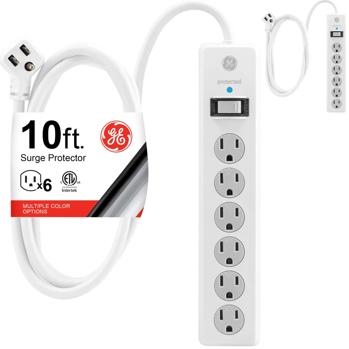 GE 6-Outlet Surge Protector Extension Cord, 10ft., 2pk